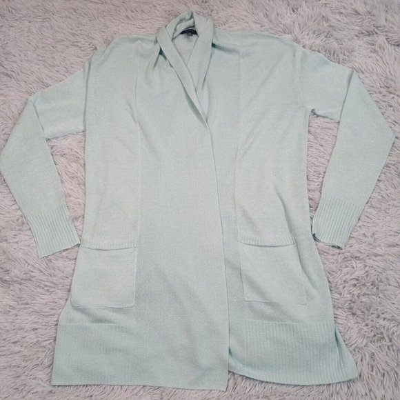 Talbots Womens Sweater Cardigan Blue XS Linen Open‎ Front Knit Pockets - Picture 1 of 11